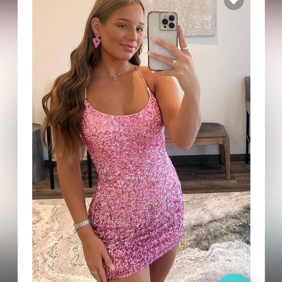 Pink sequined homecoming dress or banquet dress. - Picture 7 of 9